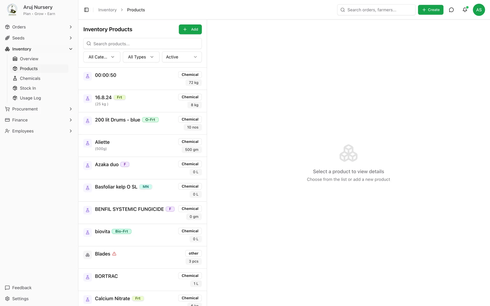 Inventory — current stock, reorder levels and the items below them.